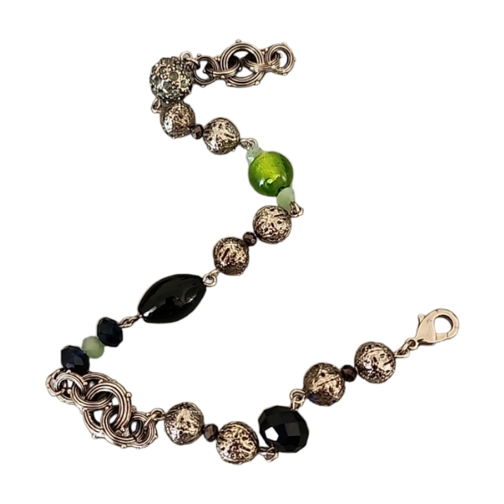 VINTAGE Chunky Glass Bead Charm Bracelet Anklet Boho Moroccan Style Statement - Picture 15 of 16